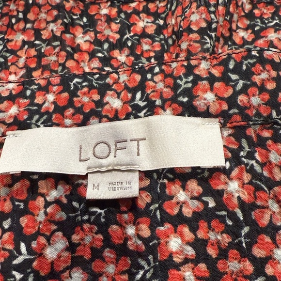 LOFT Black and Red Puff Sleeve Blouse - Picture 3 of 3